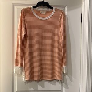 Peach and White Striped Long Sleeve Top